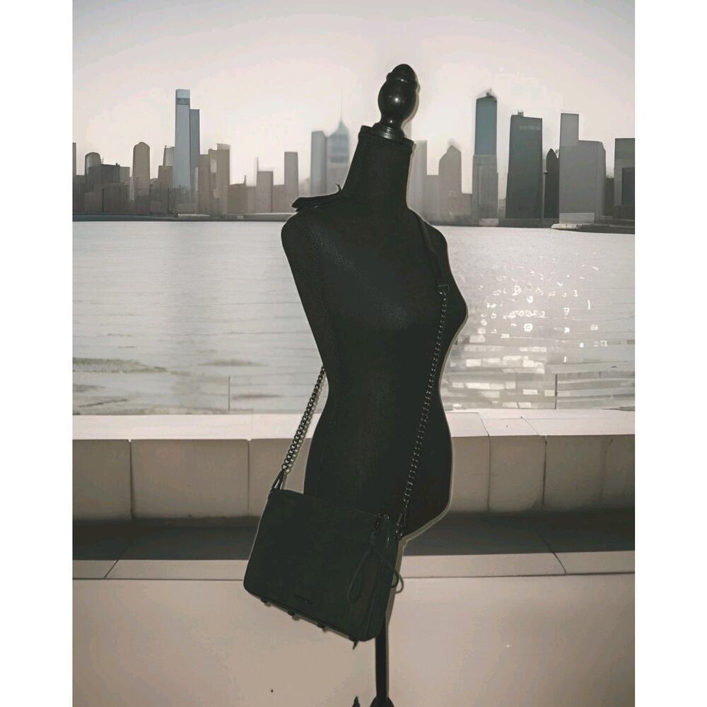 REBECCA MINKOFF Black Sueded Leather Gunmetal Chain Strap Crossbody Purse 9x6.5